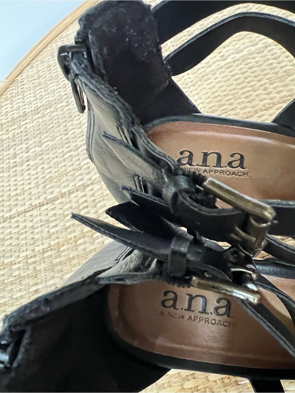 Ana A New Approach black gladiator Wedge Heel Sandals Black Vegan Leather 7.5 - Picture 6 of 10